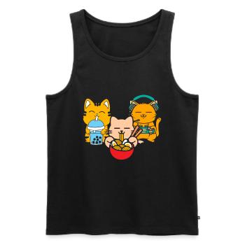 Chat Boba Thé Bubble Tea Gaming Gamer Ramen Anime - Débardeur bio Premium Homme - noir - Devant - Michal (187cm)