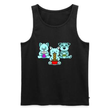 Chat Boba Thé Bubble Tea Gaming Gamer Ramen Anime - Débardeur bio Premium Homme - noir - Devant - Michal (187cm)