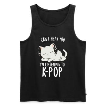 Je ne t’entends pas, j’écoute des produits Kpop - Débardeur bio Premium Homme - noir - Devant - Michal (187cm)