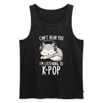 Je ne t’entends pas, j’écoute des produits Kpop - Débardeur bio Premium Homme - noir - Devant - Michal (187cm)