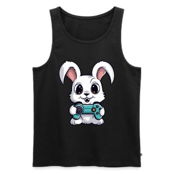 Mignon Lapin Joueur Drôle Lapin De Jeu - Débardeur bio Premium Homme - noir - Devant - Michal (187cm)