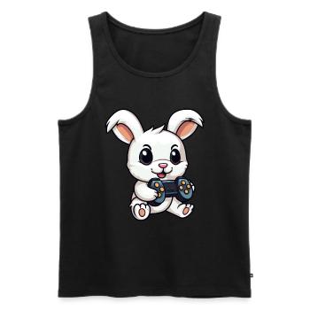 Mignon Lapin Joueur Drôle Lapin De Jeu - Débardeur bio Premium Homme - noir - Devant - Michal (187cm)