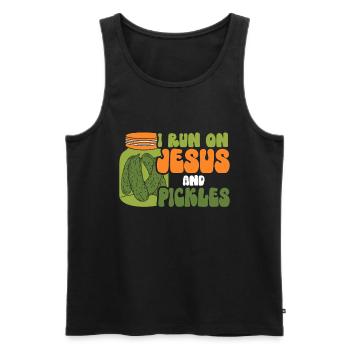 Cornichons et culture de légumes de cornichons Jésus - Débardeur bio Premium Homme - noir - Devant - Michal (187cm)