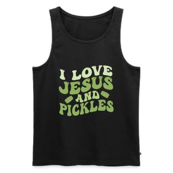 Cornichons et culture de légumes de cornichons Jésus - Débardeur bio Premium Homme - noir - Devant - Michal (187cm)