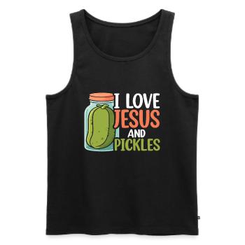 Cornichons et culture de légumes de cornichons Jésus - Débardeur bio Premium Homme - noir - Devant - Michal (187cm)