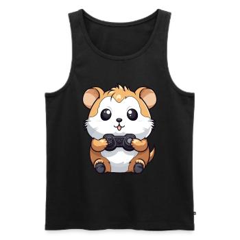 Cute Hamster Gamer Funny Gaming Hamster - Men's Premium Organic Tank Top - black - Front - AI Model Male 178 light (178cm)