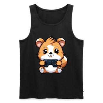 Cute Hamster Gamer Funny Gaming Hamster - Men's Premium Organic Tank Top - black - Front - AI Model Male 178 light (178cm)