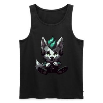 Cute Wolf Player Gaming Wolf Lover - Men's Premium Organic Tank Top - black - Front - AI Model Male 178 light (178cm)