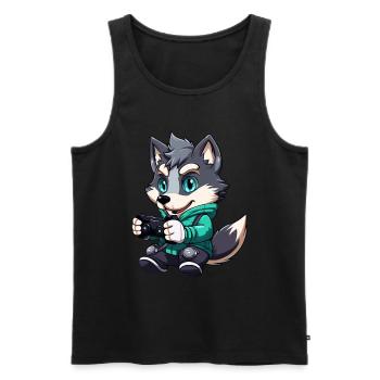Cute Wolf Player Gaming Wolf Lover - Men's Premium Organic Tank Top - black - Front - AI Model Male 178 light (178cm)