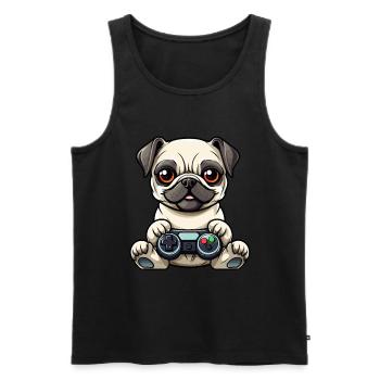 Süßer Mopshund Gamer Gaming Mops Hundeliebhaber - Männer Premium Bio Tank Top - Schwarz - Vorne - AI Model Male 178 light (178cm)