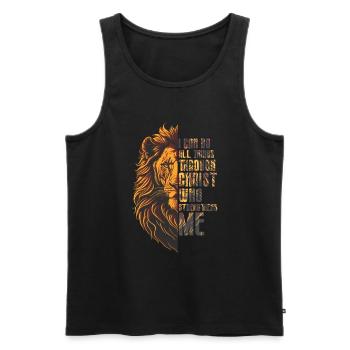 Je peux tout faire par la foi du Christ Lion - Débardeur bio Premium Homme - noir - Devant - Michal (187cm)