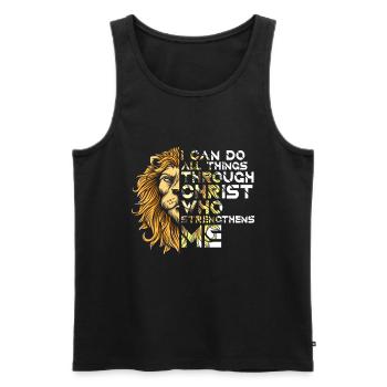 Je peux tout faire par la foi du Christ Lion - Débardeur bio Premium Homme - noir - Devant - Michal (187cm)