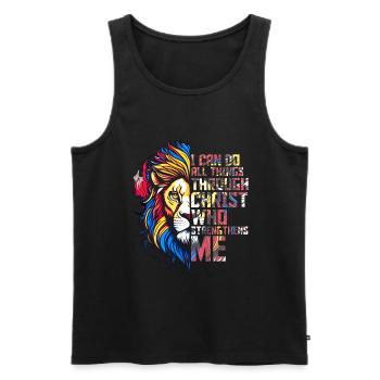 Je peux tout faire par la foi du Christ Lion - Débardeur bio Premium Homme - noir - Devant - Michal (187cm)