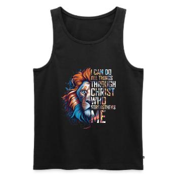 Je peux tout faire par la foi du Christ Lion - Débardeur bio Premium Homme - noir - Devant - Michal (187cm)