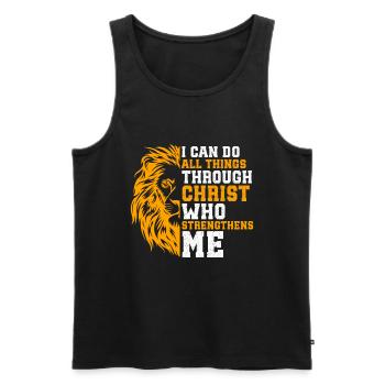 Je peux tout faire par la foi du Christ Lion - Débardeur bio Premium Homme - noir - Devant - Michal (187cm)