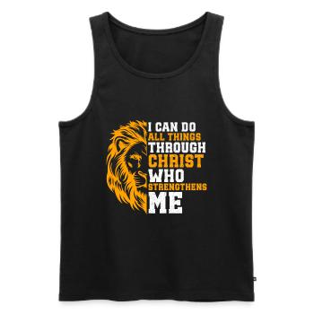 Je peux tout faire par la foi du Christ Lion - Débardeur bio Premium Homme - noir - Devant - Michal (187cm)
