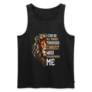 Je peux tout faire par la foi du Christ Lion - Débardeur bio Premium Homme - noir - Devant - Michal (187cm)