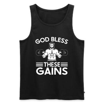 Jesus Christian Gym Workout - Men's Premium Organic Tank Top - black - Front - Michal (187cm)