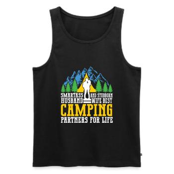 Husband And Wife Camping Partner Couple Matching - Men's Premium Organic Tank Top - black - Front - AI Model Male 178 light (178cm)