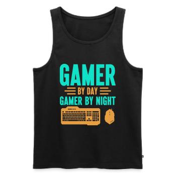 PC Joueur Vidéo Ordinateur Nerd Jeux WASD - Débardeur bio Premium Homme - noir - Devant - AI Model Male 178 light (178cm)