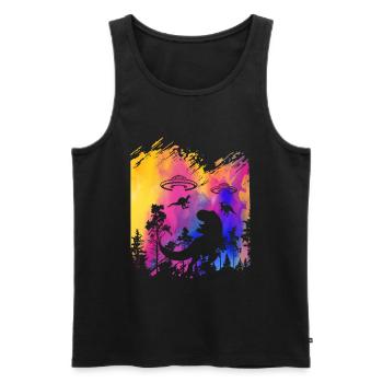 Alien Dinosaur UFO Abduction - Men's Premium Organic Tank Top - black - Front - Michal (187cm)