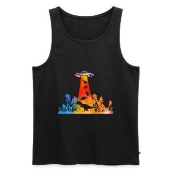 Alien Dinosaur UFO Abduction - Men's Premium Organic Tank Top - black - Front - Michal (187cm)