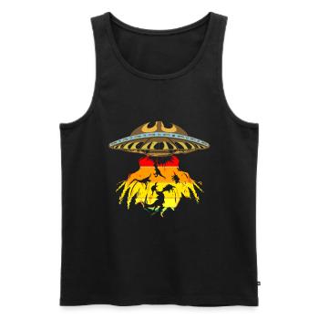 Enlèvement d’OVNI par un dinosaure extraterrestre - Débardeur bio Premium Homme - noir - Devant - Michal (187cm)