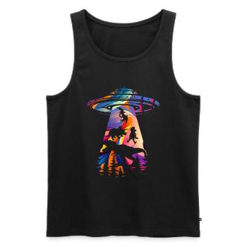 Enlèvement d’OVNI par un dinosaure extraterrestre - Débardeur bio Premium Homme - noir - Devant - Michal (187cm)