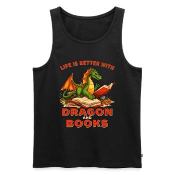 Dragons et livres Nerd Dragon Lover - Débardeur bio Premium Homme - noir - Devant - Michal (187cm)