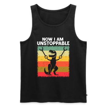 Rétro Maintenant je suis imparable Drôle T-Rex Dinosaure - Débardeur bio Premium Homme - noir - Devant - AI Model Male 178 light (178cm)