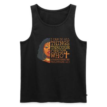 Je peux tout faire par Christ Afro-Américain - Débardeur bio Premium Homme - noir - Devant - Michal (187cm)