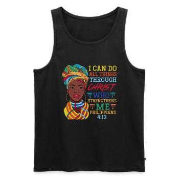 Je peux tout faire par Christ Afro-Américain - Débardeur bio Premium Homme - noir - Devant - Michal (187cm)
