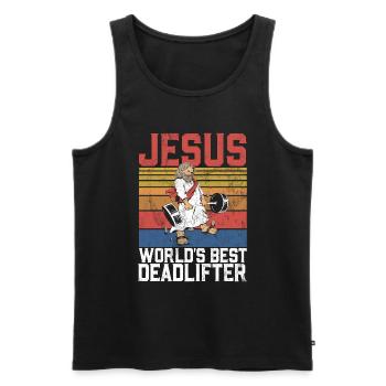Jesus The Ultimate Deadlifter Christian Gym - Men's Premium Organic Tank Top - black - Front - Michal (187cm)