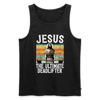 Jesus The Ultimate Deadlifter Christian Gym - Men's Premium Organic Tank Top - black - Front - Michal (187cm)