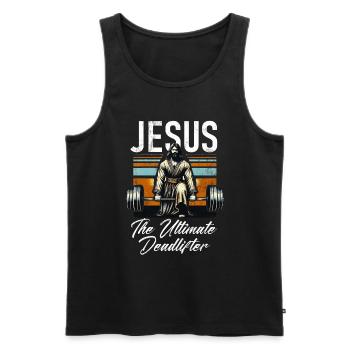 Jesus The Ultimate Deadlifter Christian Gym - Men's Premium Organic Tank Top - black - Front - Michal (187cm)