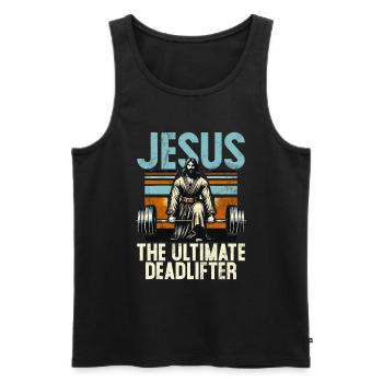 Jesus The Ultimate Deadlifter Christian Gym - Men's Premium Organic Tank Top - black - Front - Michal (187cm)