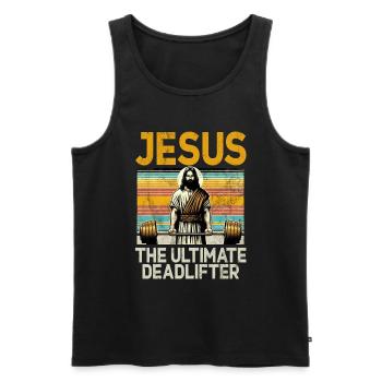 Jesus The Ultimate Deadlifter Christian Gym - Men's Premium Organic Tank Top - black - Front - Michal (187cm)