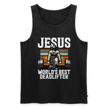 Jesus The Ultimate Deadlifter Christian Gym - Men's Premium Organic Tank Top - black - Front - Michal (187cm)
