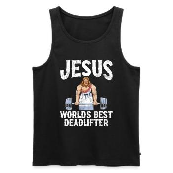 Jesus The Ultimate Deadlifter Christian Gym - Men's Premium Organic Tank Top - black - Front - Michal (187cm)