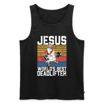 Jesus The Ultimate Deadlifter Christian Gym - Men's Premium Organic Tank Top - black - Front - Michal (187cm)