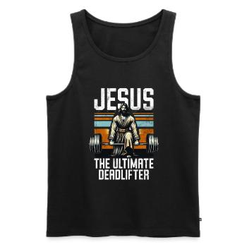 Jesus The Ultimate Deadlifter Christian Gym - Men's Premium Organic Tank Top - black - Front - Michal (187cm)
