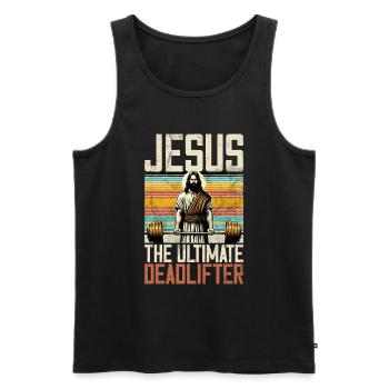 Jesus The Ultimate Deadlifter Christian Gym - Men's Premium Organic Tank Top - black - Front - Michal (187cm)