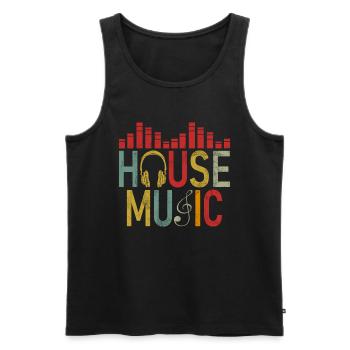 House Music, EDM, Rave, DJ, Electro, Deep House, Amoureux - Débardeur bio Premium Homme - noir - Devant - AI Model Male 178 light (178cm)