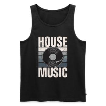 House Music, EDM, Rave, DJ, Electro, Deep House, Amoureux - Débardeur bio Premium Homme - noir - Devant - AI Model Male 178 light (178cm)