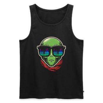 Alien Avec Lunettes De Soleil House Musique Rave DJ - Débardeur bio Premium Homme - noir - Devant - AI Model Male 178 light (178cm)