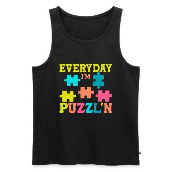 Jigsaw Puzzle Piece Puzzle Lover - Men's Premium Organic Tank Top - black - Front - AI Model Male 178 light (178cm)
