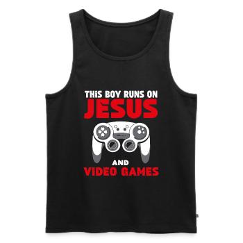 Ce garçon court sur Jésus et les jeux vidéo - Débardeur bio Premium Homme - noir - Devant - Michal (187cm)