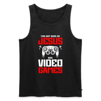 Ce garçon court sur Jésus et les jeux vidéo - Débardeur bio Premium Homme - noir - Devant - Michal (187cm)