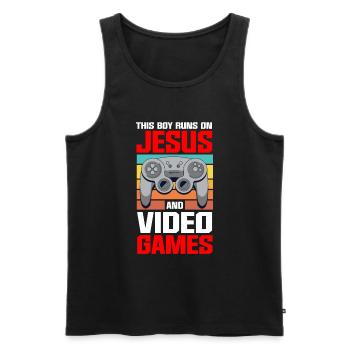 Ce garçon court sur Jésus et les jeux vidéo - Débardeur bio Premium Homme - noir - Devant - Michal (187cm)