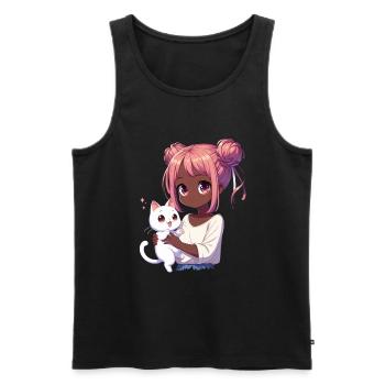 Anime African American Afro Anime Merch Stuff - Men's Premium Organic Tank Top - black - Front - AI Model Male 178 light (178cm)